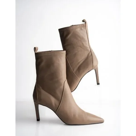 Massimo Dutti Womens Brown Boots Booties Leather Mid Calf Pointed EU 40 US 9 - Picture 2 of 8